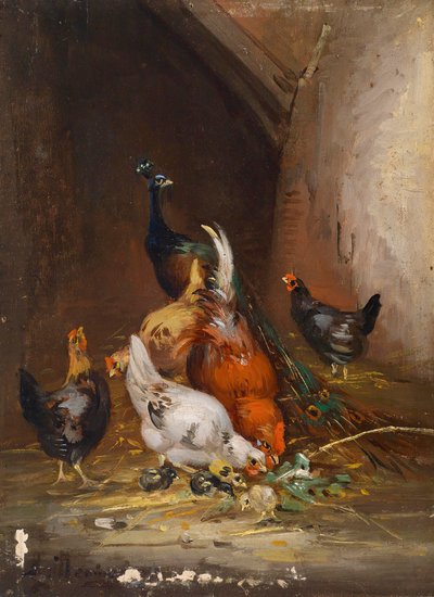 Chickens and a Peacock by Claude Guilleminet